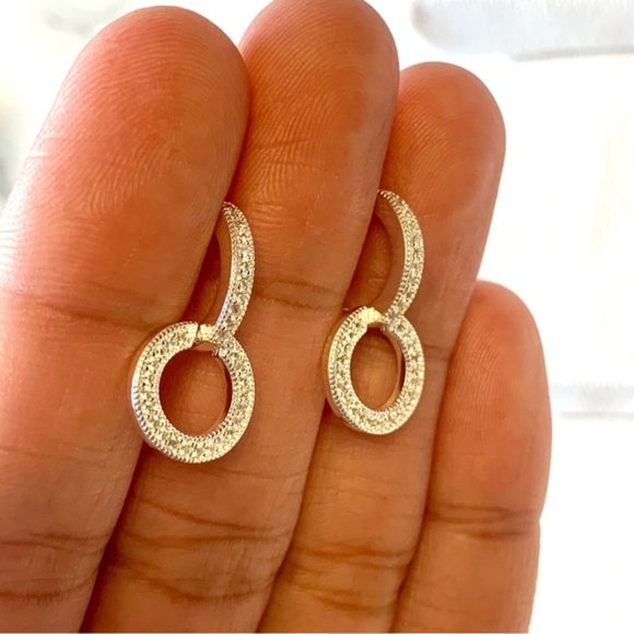 925 Sterling Silver Sparkling Double Cubic Zircon Round Hoop Earrings - Picture 2 of 9